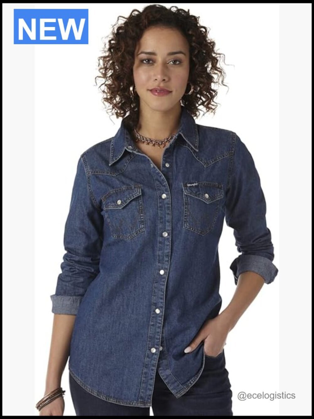 Button-Down Snap Front Western Denim Shirt with Spade Pockets